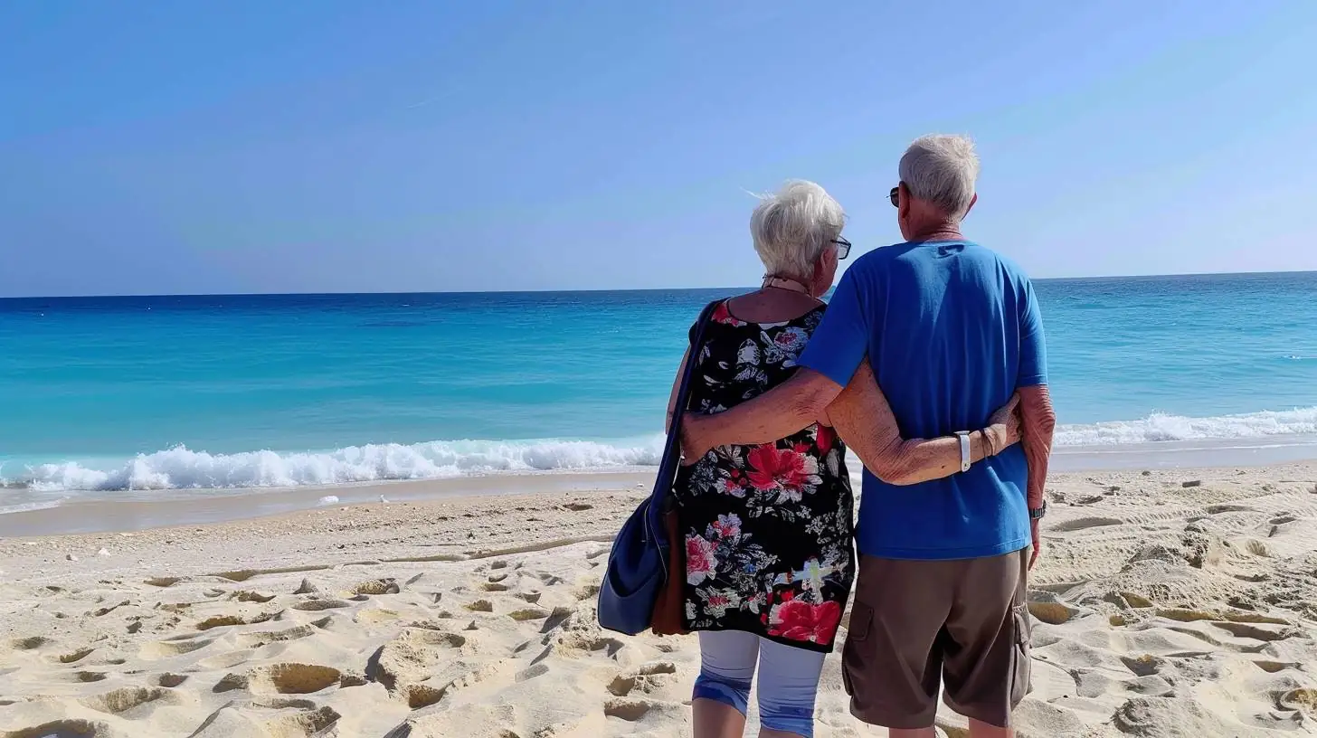 un couple de sneior en vacances à la plage