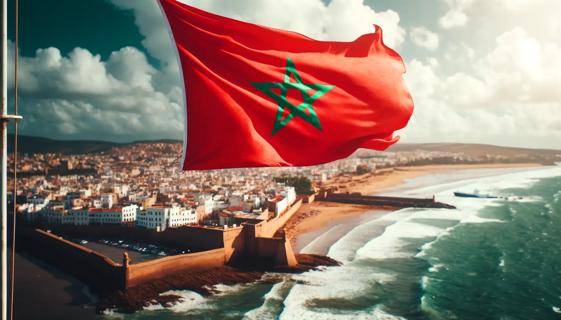 heure et la date à Essaouira avec le drapeau du maroc