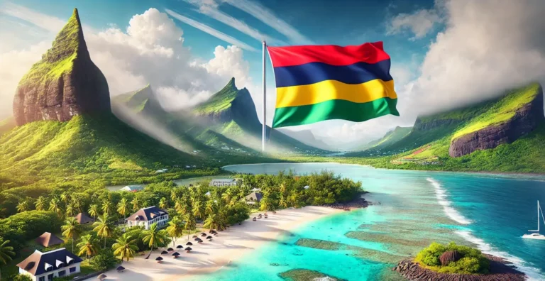 photo de l'ile maurice avec le drapeau
