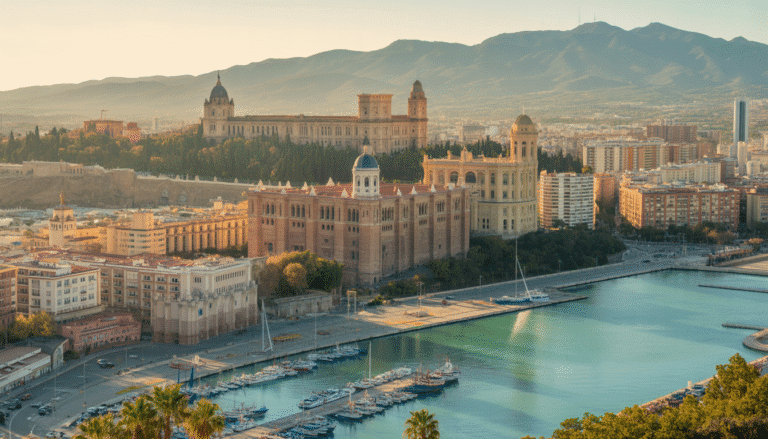 Vue aérienne photoréaliste de Malaga avec l'Alcazaba et la cathédrale