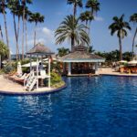 photo of gazebo and green palm trees scenry
